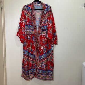 Karyn Seo 100% polyester red kimono. Feels like silk. Size Large.